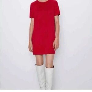 Zara Trafaluc Crushed Velvet Wine Red Mod Shift Dress Size Medium